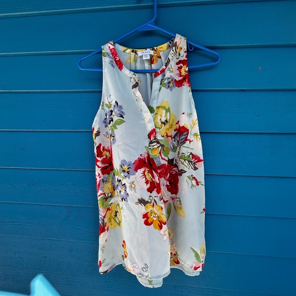 KENAR floral with blue  sleeveless long top, ladies size small. So colourful